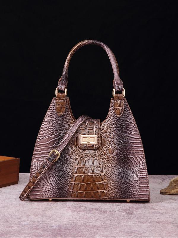 Women's Fashionable Crocodile Embossed Handbag, Casual Colorblock Shoulder Bag for Daily Used, Trendy Versatile High-quality Daily Commuting Bag