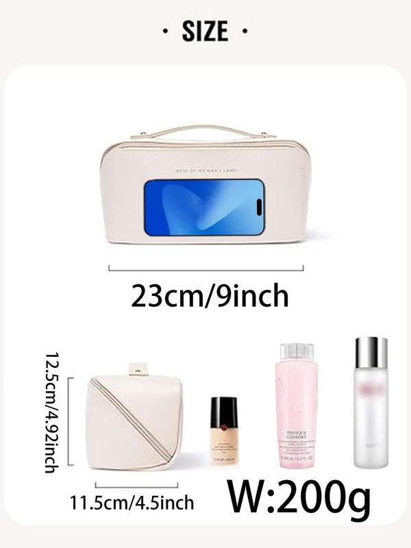 Large Capacity Cosmetic Bag, Waterproof Portable Pouch, Open Flat Toiletry Bag, Make Up Organizer with Divider and Handle