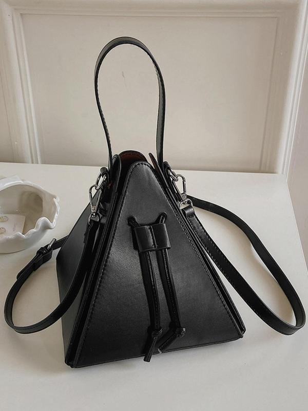 Fashionable Triangular Design Solid Color Handbag, Casual Pu Leather Shoulder Bag for Women, All-match Crossbody Bag