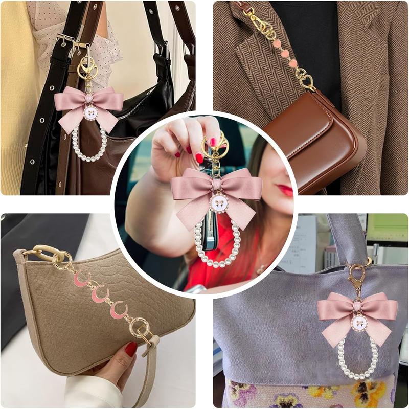 3 count Pink Purse Extender Chain Bow Keychain Kits Bag Extender Chain Bag Strap Extenders Purse Charms for Purse Handbags Replacement Purse Making Supplies Purse Accessories