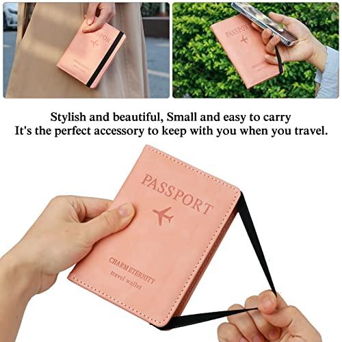 1 piece PU leather passport card holder, RFID blocking passport wallet for men and women, multifunctional travel document holder, travel card holder with elastic band closure