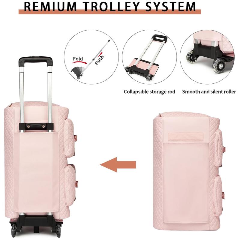 seyfocnia Rolling Garment Bag with Wheels,Wheeled Garment Bag Duffle Bag for Travel with Wheels Overnight Bags for Women with Wheels Garment Bag Suitcase Garment Duffle Bag-Pink