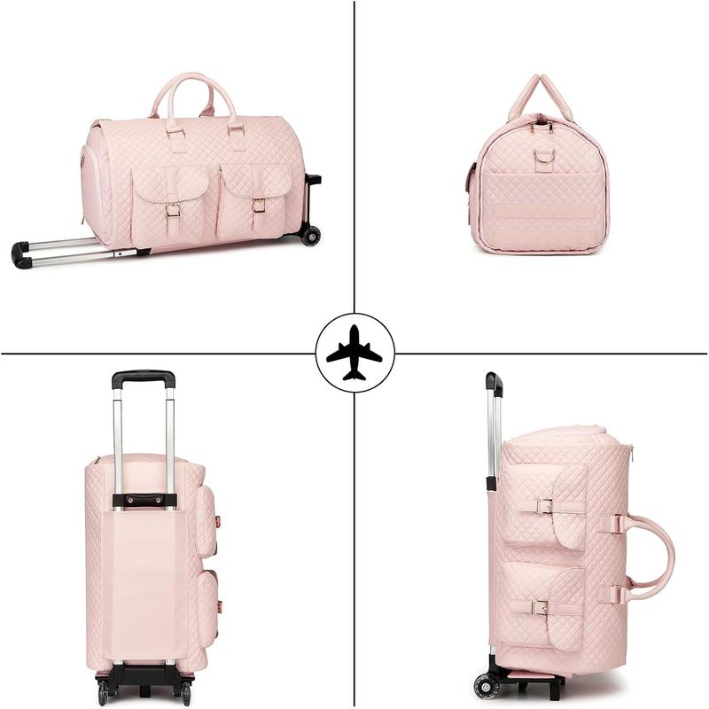 seyfocnia Rolling Garment Bag with Wheels,Wheeled Garment Bag Duffle Bag for Travel with Wheels Overnight Bags for Women with Wheels Garment Bag Suitcase Garment Duffle Bag-Pink