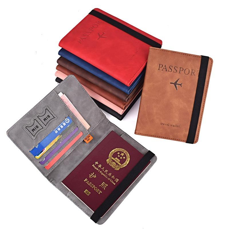 1 piece PU leather passport card holder, RFID blocking passport wallet for men and women, multifunctional travel document holder, travel card holder with elastic band closure