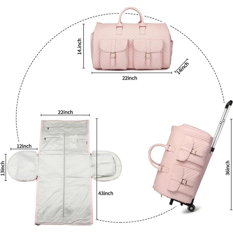 seyfocnia Rolling Garment Bag with Wheels,Wheeled Garment Bag Duffle Bag for Travel with Wheels Overnight Bags for Women with Wheels Garment Bag Suitcase Garment Duffle Bag-Pink